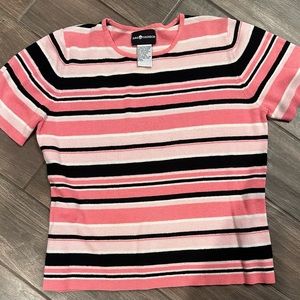 Sag Harbor Vintage Bubble Gum Pink Striped Sweater Top Women’s